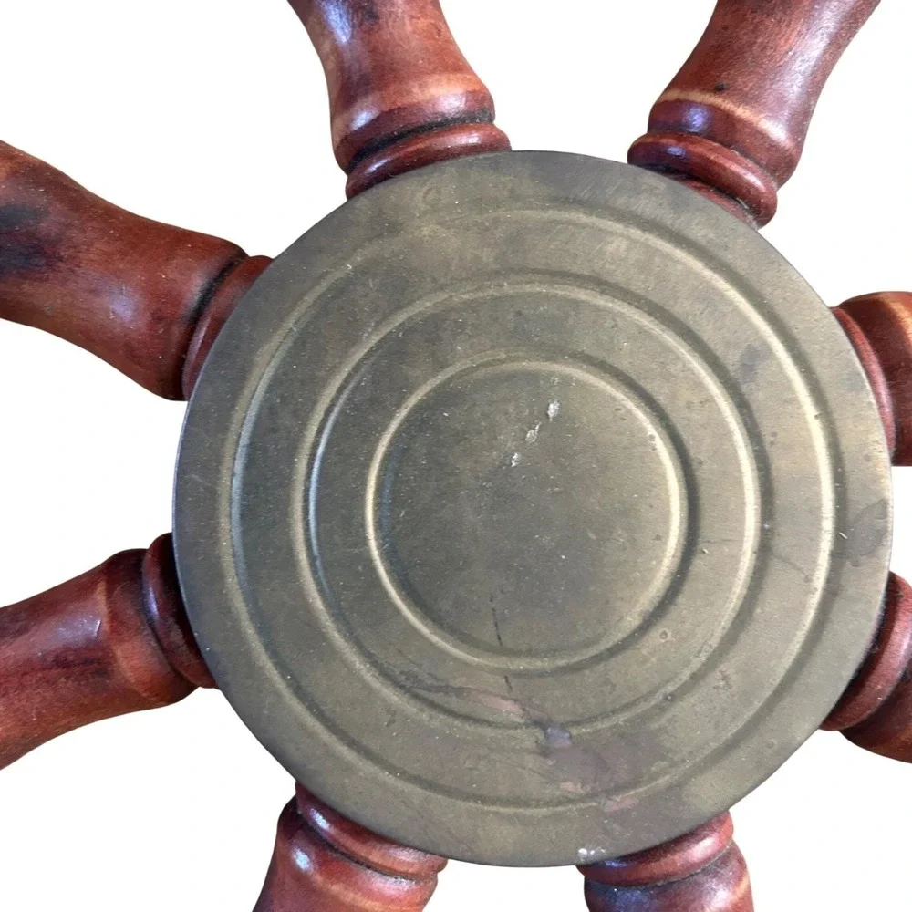 Vintage Wooden Ship Wheel 18 Inch Nautical Wall Decor Brass Hub Maritime Helm
